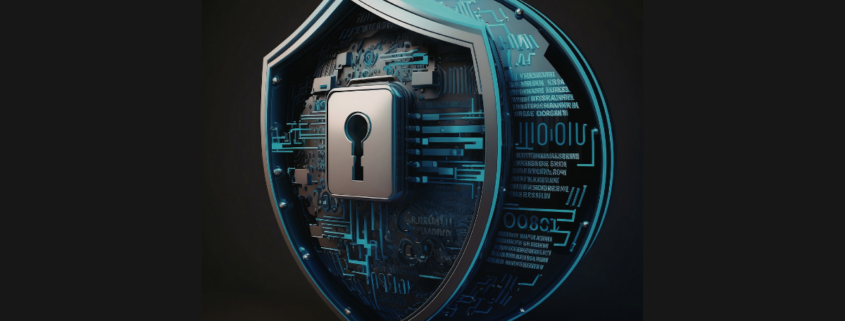 An image of shield with a lock demonstrating adaptive defense.