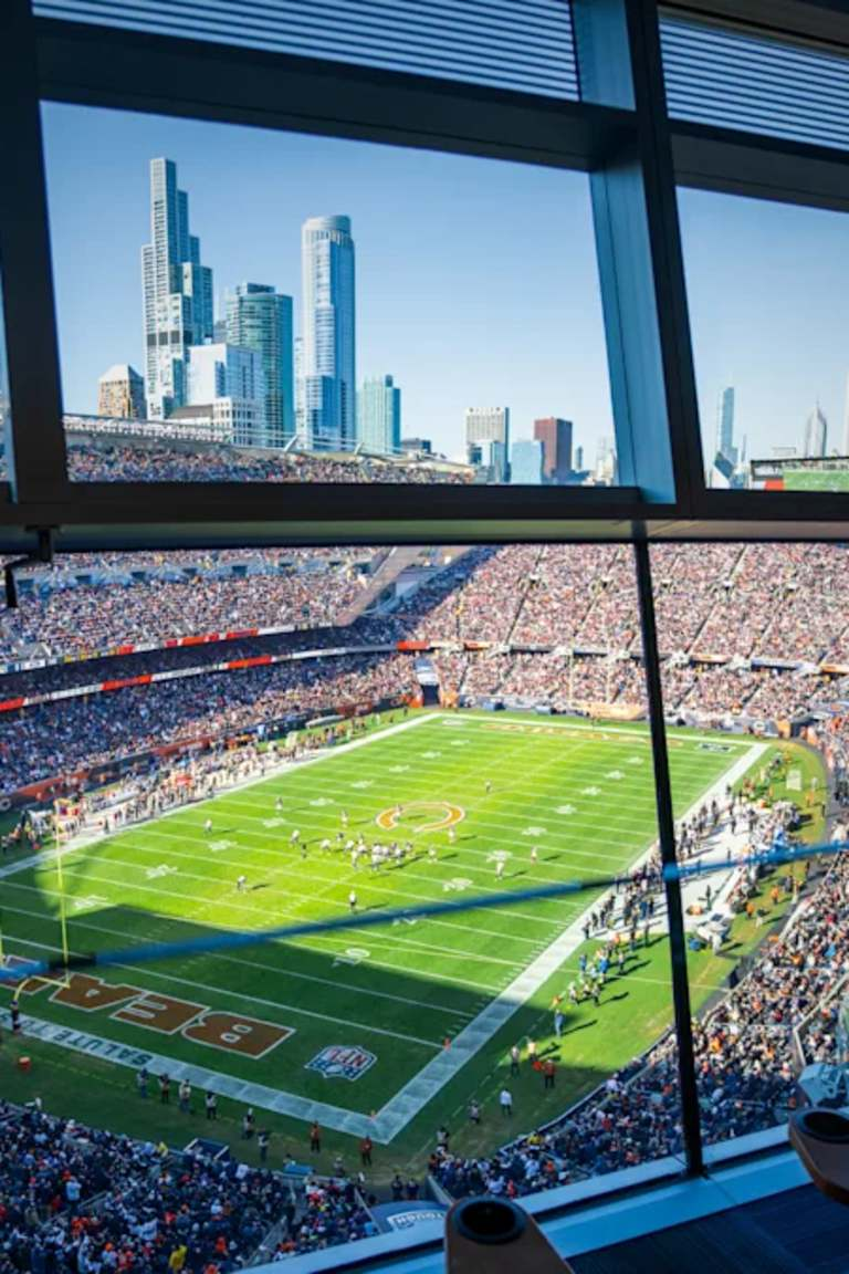Private suite at Soldier Field overlooking the field and skyline